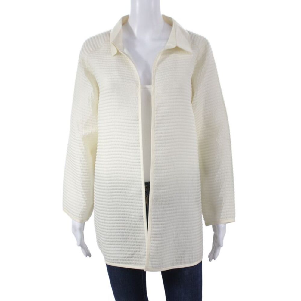 Lafayette 148 New York Womens Quilted Ivory Open Front Jacket Size M